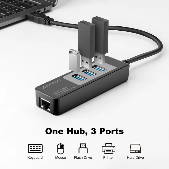 Alt view image 2 of 6 - USB 3.0 to Gigabit Ethernet Adapter with 3 Port USB 3.0 Hub | Multiport Network Adapter, RJ45 10/100/1000 Gigabit Ethernet, Compatible for Laptop, MacBook, XPS, Windows 10/8/7