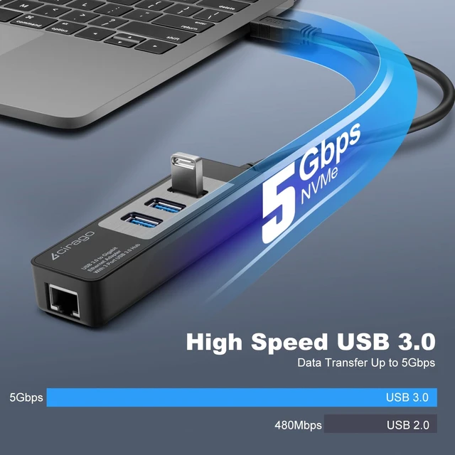 Alt view image 4 of 6 - USB 3.0 to Gigabit Ethernet Adapter with 3 Port USB 3.0 Hub | Multiport Network Adapter, RJ45 10/100/1000 Gigabit Ethernet, Compatible for Laptop, MacBook, XPS, Windows 10/8/7