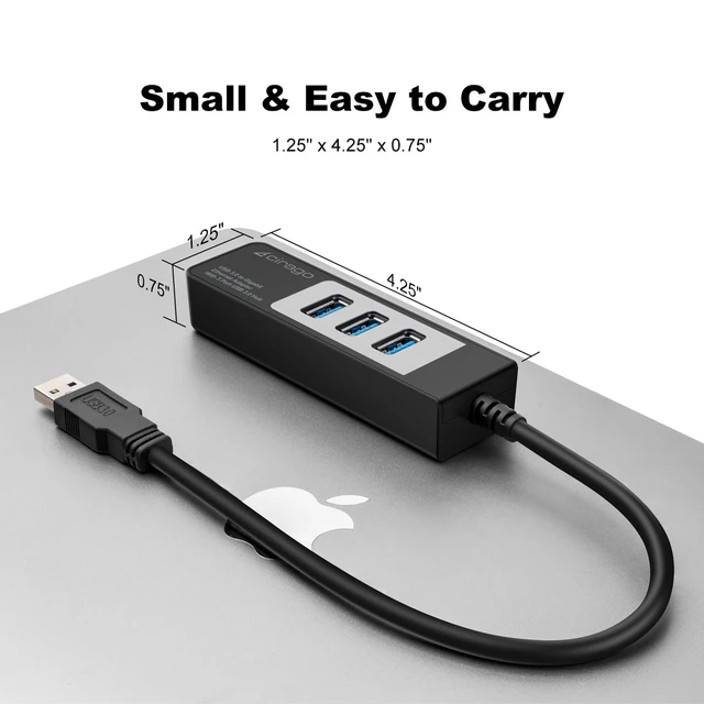 Alt view image 6 of 6 - USB 3.0 to Gigabit Ethernet Adapter with 3 Port USB 3.0 Hub | Multiport Network Adapter, RJ45 10/100/1000 Gigabit Ethernet, Compatible for Laptop, MacBook, XPS, Windows 10/8/7