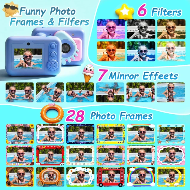 Alt view image 6 of 6 - Kids Toy Camera Waterproof with 32GB Card, Fun Christmas & Birthday Gift for Boys & Girls Ages 3+, 48MP 1080P HD Underwater Digital Camera, IP68 Shockproof (Footprint Blue)
