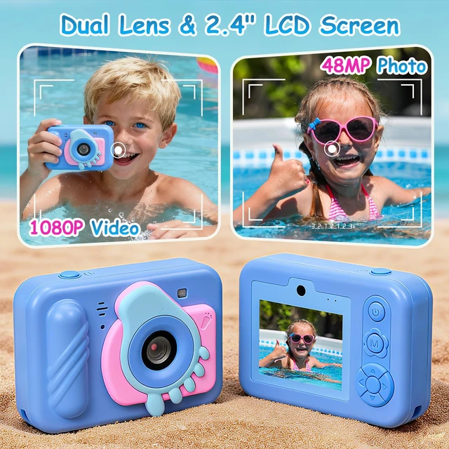 Alt view image 4 of 6 - Kids Toy Camera Waterproof with 32GB Card, Fun Christmas & Birthday Gift for Boys & Girls Ages 3+, 48MP 1080P HD Underwater Digital Camera, IP68 Shockproof (Footprint Blue)