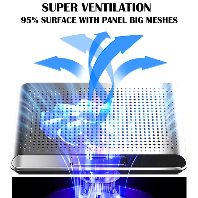 Alt view image 3 of 7 - 16inch Single Fan Lap Chill Mat - Aluminum Panel Laptop Cooling Pad, Heat Protection Laptop Cooler, Adjustable Foldable Long Stand, Fans Switch with dimmable-Speed, USB-A Connection Laptop Fan