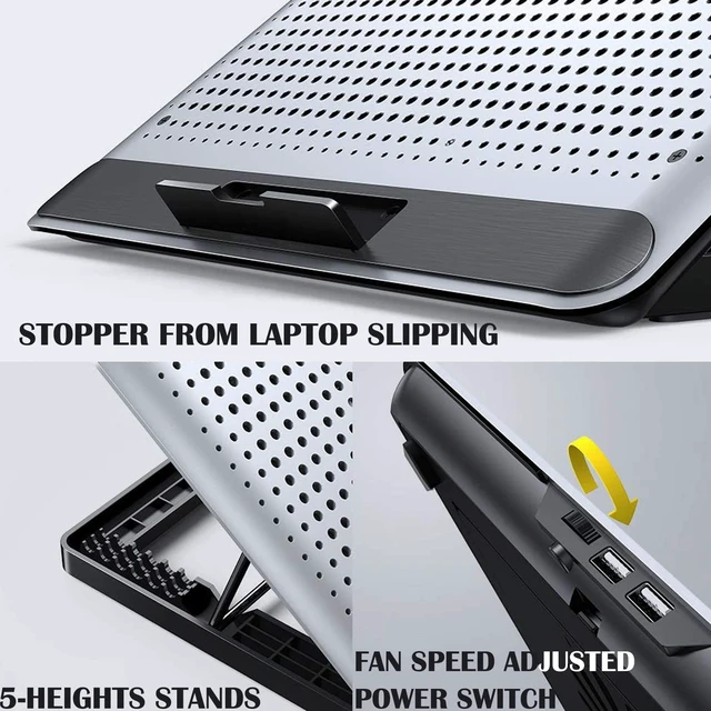 Alt view image 5 of 7 - 16inch Single Fan Lap Chill Mat - Aluminum Panel Laptop Cooling Pad, Heat Protection Laptop Cooler, Adjustable Foldable Long Stand, Fans Switch with dimmable-Speed, USB-A Connection Laptop Fan