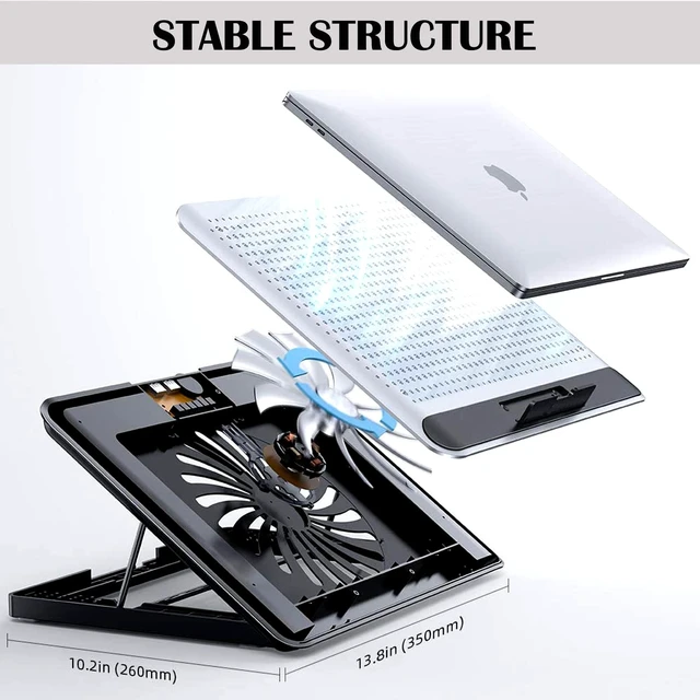 Alt view image 6 of 7 - 16inch Single Fan Lap Chill Mat - Aluminum Panel Laptop Cooling Pad, Heat Protection Laptop Cooler, Adjustable Foldable Long Stand, Fans Switch with dimmable-Speed, USB-A Connection Laptop Fan
