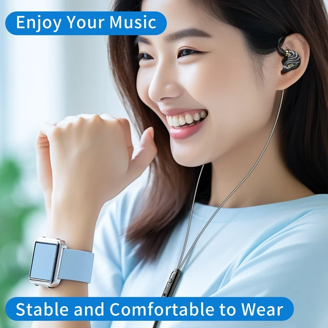 Alt view image 5 of 5 - Dual Driver Wired Earbuds 3.5mm Jack Headphones Plug in Ear Buds | Extra bass earbuds, hifi, wrap around over ear, microphone, hook, sport, running, aux, braided cable, noise isolation