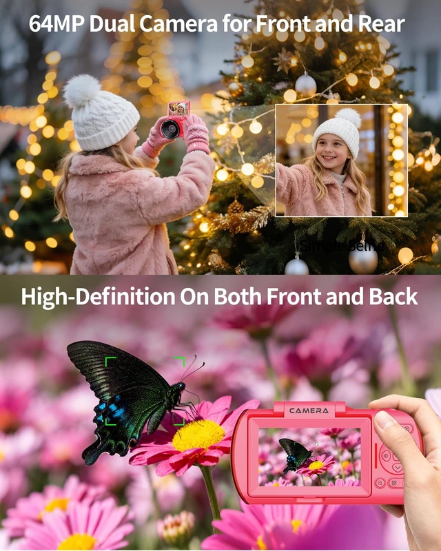 Alt view image 4 of 6 - 4K Digital Camera for Photography Autofocus,64MP WiFi Vlogging Camera with 3 180° Flip Screen for YouTube,18X Zoom Travel Camera for Beginners,32GB Card & Rechargeable Battery (Pink)