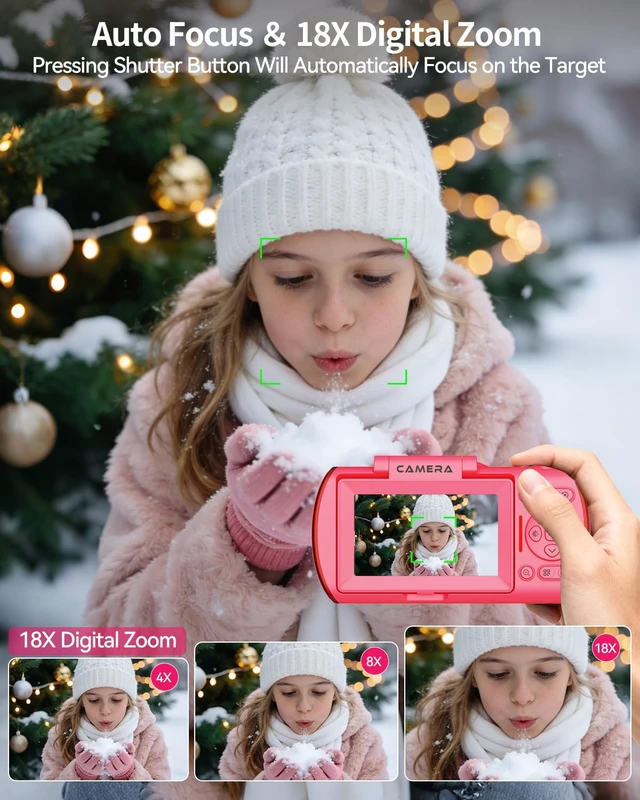 Alt view image 3 of 6 - 4K Digital Camera for Photography Autofocus,64MP WiFi Vlogging Camera with 3 180° Flip Screen for YouTube,18X Zoom Travel Camera for Beginners,32GB Card & Rechargeable Battery (Pink)