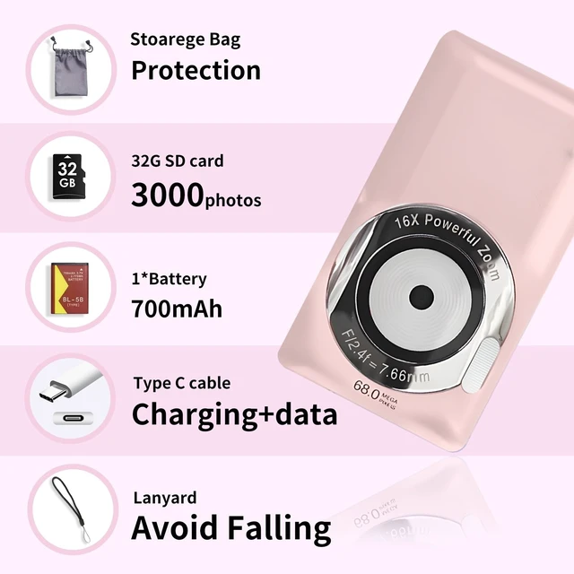 Alt view image 4 of 6 - Digital Camera 68MP Ultra HD Compact Point and Shoot Camera with 16X Digital Zoom, Auto Focus, Anti-Shake, Smile Capture, Self Timer, Portable Small Digital Camera with 32GB Card