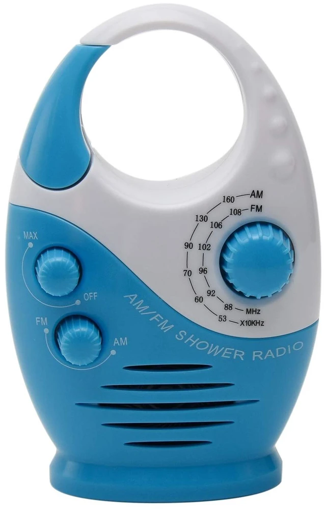 Main image of Shower Radio, Bathroom Radio AM FM, Waterproof Hanging Shower Radio Adjustable Volume Built-in Speaker(White Blue)