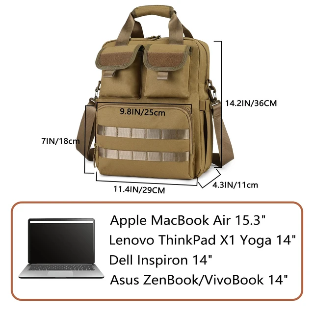 Alt view image 3 of 6 - 14" Laptop Messenger Bag, 12L 900D Water-Resistant Oxford, MOLLE, Fits 14.2" Computer/Tablet for Business Travel