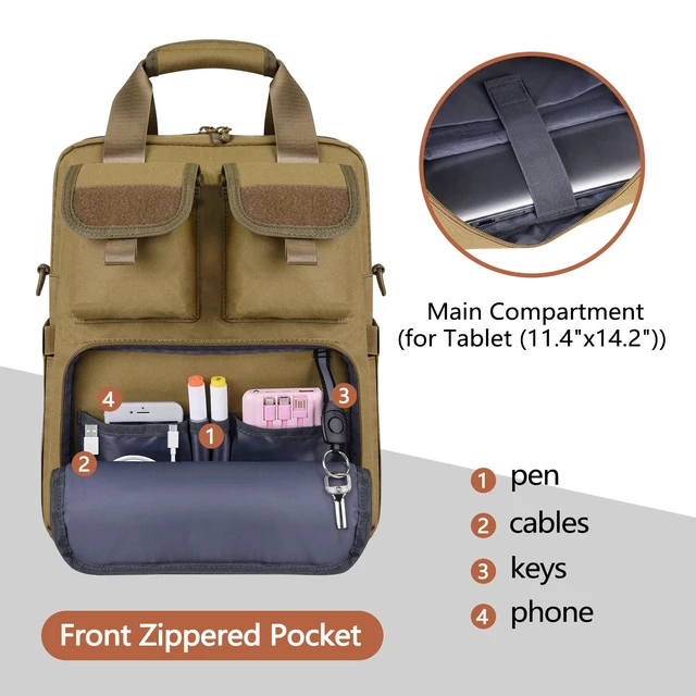 Alt view image 4 of 6 - 14" Laptop Messenger Bag, 12L 900D Water-Resistant Oxford, MOLLE, Fits 14.2" Computer/Tablet for Business Travel