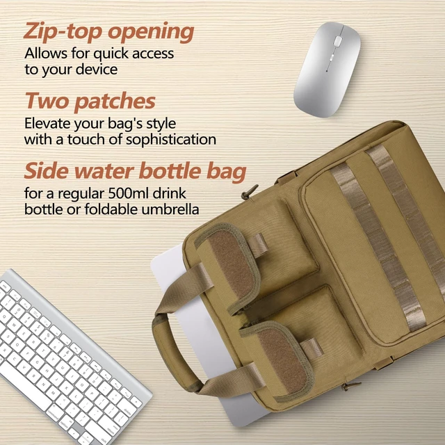 Alt view image 6 of 6 - 14" Laptop Messenger Bag, 12L 900D Water-Resistant Oxford, MOLLE, Fits 14.2" Computer/Tablet for Business Travel
