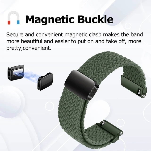 Alt view image 4 of 7 - Braided Band Compatible for Amazfit Helio Strap/CMF Watch 3 Pro, Magnetic Buckle Design, Breathable Soft Elastic Sport Wristband for Helio Strap Fitness Tracker
