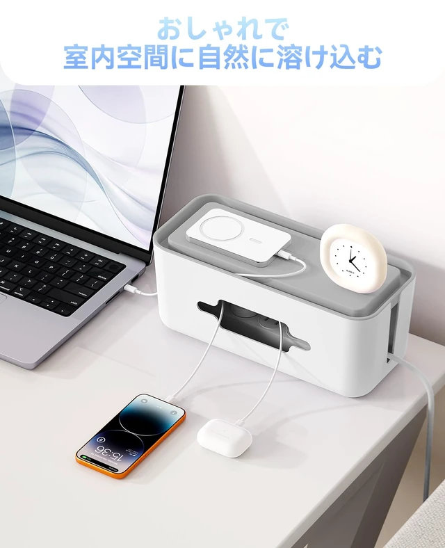 Alt view image 2 of 7 - Cable Management Box, Cord Hider Box to Conceal Power Strips on Desk or Floor, Keeping Cords Tidy and Protected from Damage, Stylish Cable Organizers for Home, Office, School - PB01