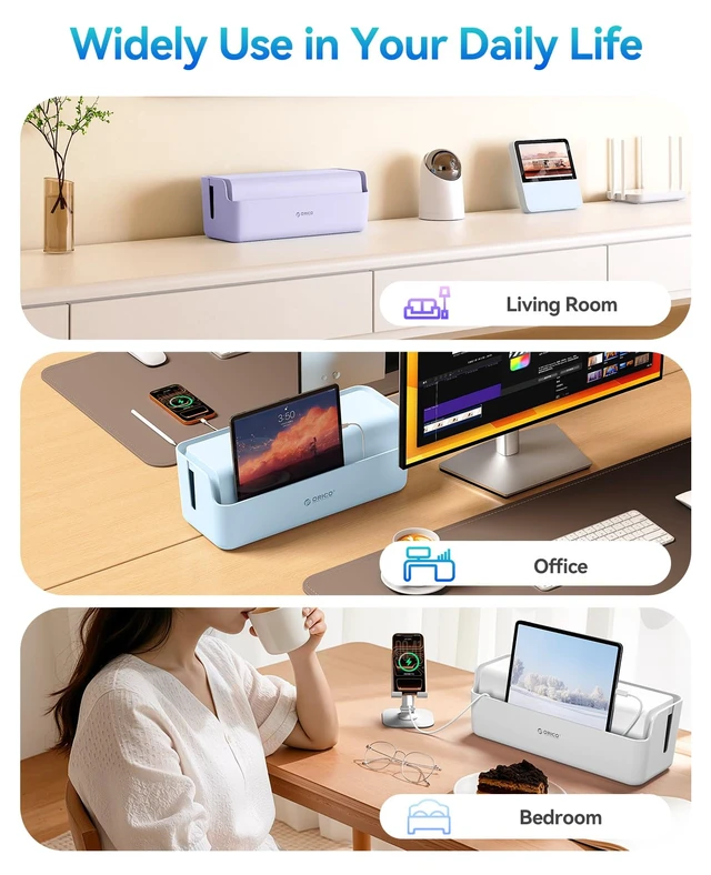 Alt view image 7 of 7 - Cable Management Box, Keeping Cords Tidy and Protected from Damage | Cord Hider Box to Conceal Power Strips on Desk or Floor, Stylish Cable Organizers for Home, Office, School - PB03