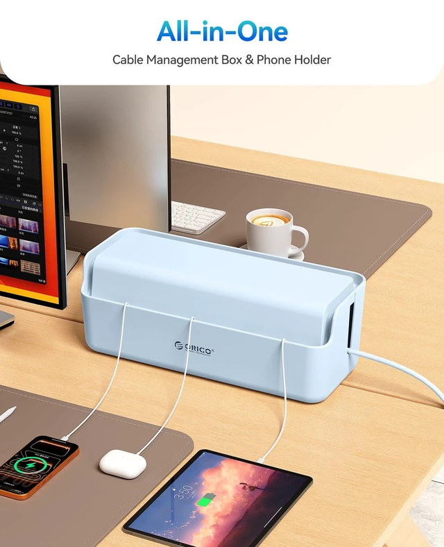 Alt view image 2 of 7 - Cable Management Box, Keeping Cords Tidy and Protected from Damage | Cord Hider Box to Conceal Power Strips on Desk or Floor, Stylish Cable Organizers for Home, Office, School - PB03