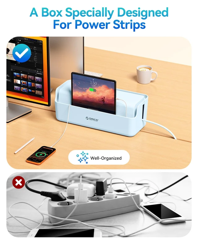 Alt view image 6 of 7 - Cable Management Box, Keeping Cords Tidy and Protected from Damage | Cord Hider Box to Conceal Power Strips on Desk or Floor, Stylish Cable Organizers for Home, Office, School - PB03