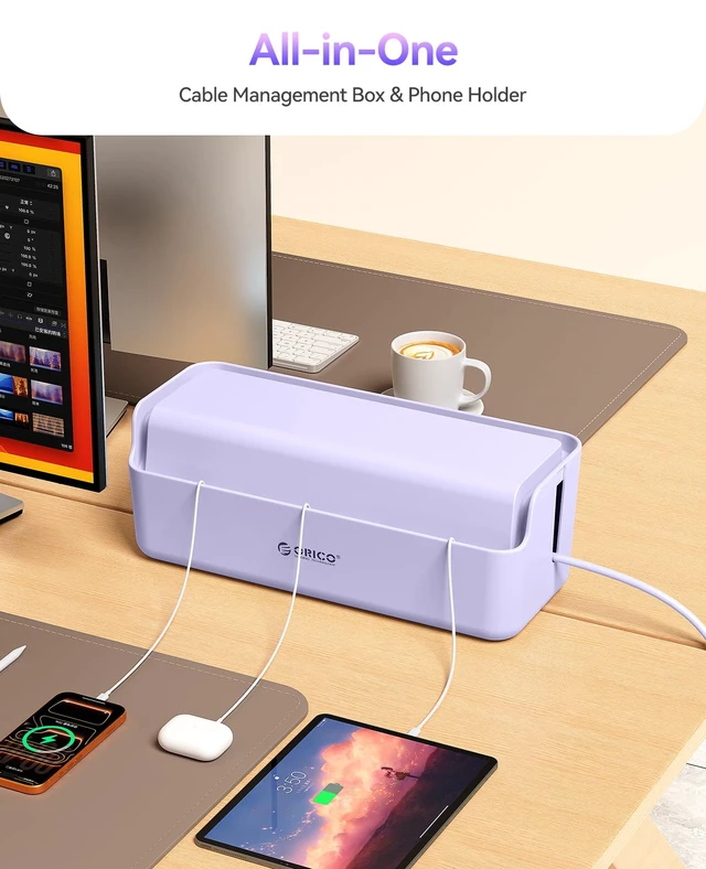 Alt view image 2 of 7 - Cable Management Box, Keeping Cords Tidy and Protected from Damage | Cord Hider Box to Conceal Power Strips on Desk or Floor, Stylish Cable Organizers for Home, Office, School - PB03