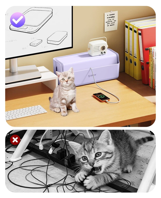 Alt view image 4 of 7 - Cable Management Box, Keeping Cords Tidy and Protected from Damage | Cord Hider Box to Conceal Power Strips on Desk or Floor, Stylish Cable Organizers for Home, Office, School - PB03