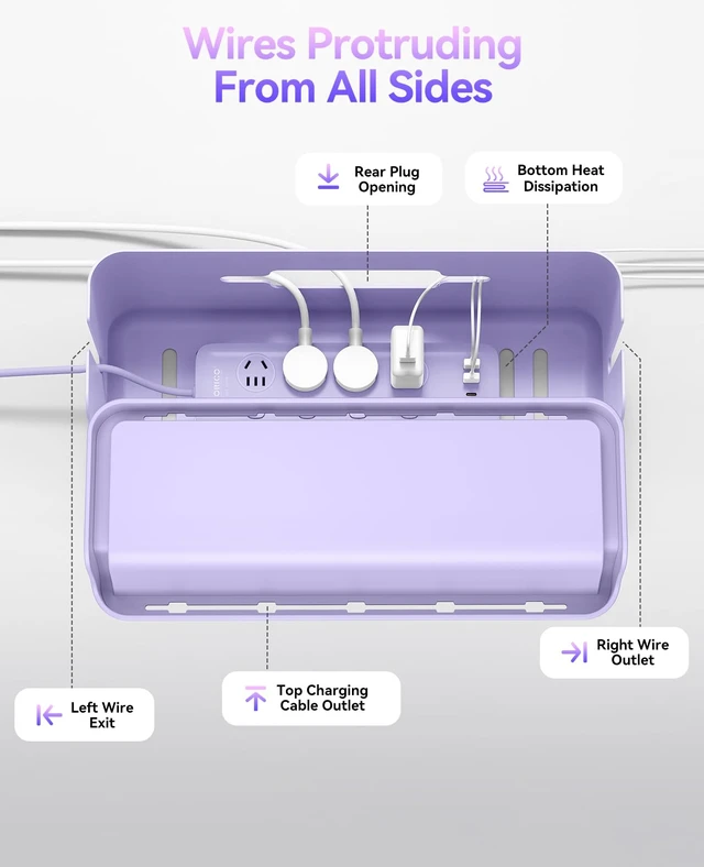Alt view image 5 of 7 - Cable Management Box, Keeping Cords Tidy and Protected from Damage | Cord Hider Box to Conceal Power Strips on Desk or Floor, Stylish Cable Organizers for Home, Office, School - PB03