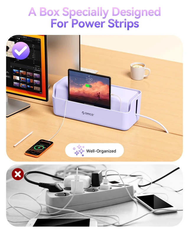 Alt view image 6 of 7 - Cable Management Box, Keeping Cords Tidy and Protected from Damage | Cord Hider Box to Conceal Power Strips on Desk or Floor, Stylish Cable Organizers for Home, Office, School - PB03