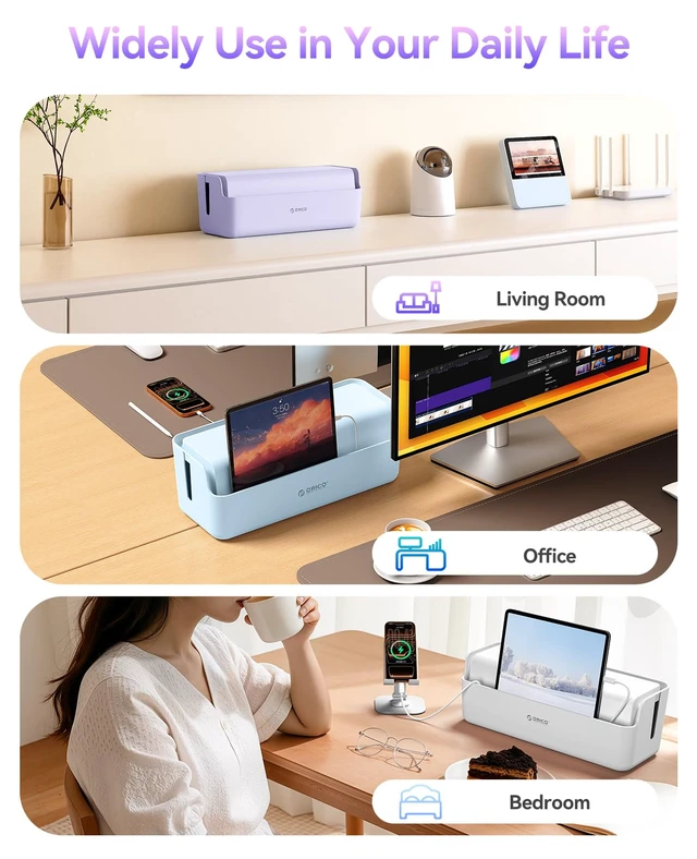 Alt view image 7 of 7 - Cable Management Box, Keeping Cords Tidy and Protected from Damage | Cord Hider Box to Conceal Power Strips on Desk or Floor, Stylish Cable Organizers for Home, Office, School - PB03
