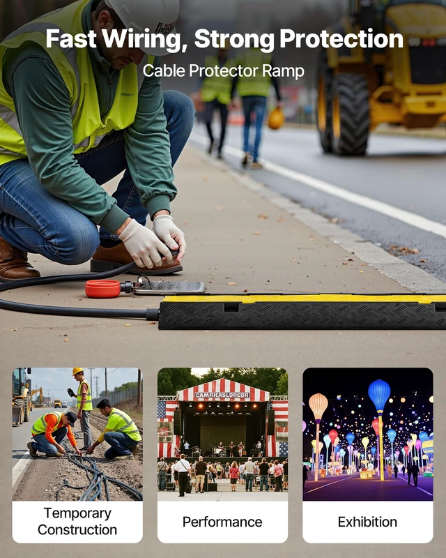 Alt view image 2 of 7 - Cable Protector Ramp, 2 Channel Heavy Duty 39.37'' Rubber Cord Hose Wire Cover, 2.2''W x 2''H Large Channel Size, Traffic Speed Bump with Flip-Open Top Cover, for Indoor Outdoor Use