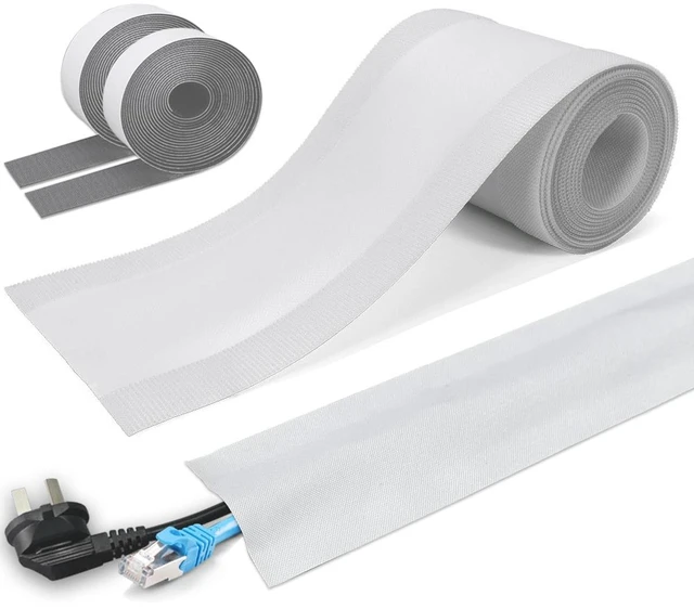 Main image of Floor Cable Covers - Oxford Fabric Cord Protector with Adhesive Hook & Loop,Waterproof Wire Storage Sleeve for Any Floor Surface,Durable Cable Management to Prevent Tripping Hazards (White, 10ft)