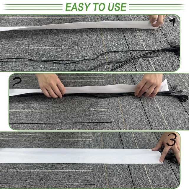 Alt view image 2 of 7 - Floor Cable Covers - Oxford Fabric Cord Protector with Adhesive Hook & Loop,Waterproof Wire Storage Sleeve for Any Floor Surface,Durable Cable Management to Prevent Tripping Hazards (White, 10ft)