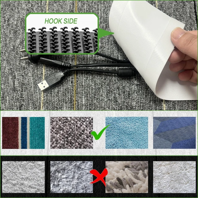 Alt view image 3 of 7 - Floor Cable Covers - Oxford Fabric Cord Protector with Adhesive Hook & Loop,Waterproof Wire Storage Sleeve for Any Floor Surface,Durable Cable Management to Prevent Tripping Hazards (White, 10ft)