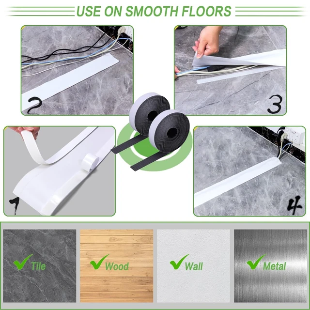 Alt view image 4 of 7 - Floor Cable Covers - Oxford Fabric Cord Protector with Adhesive Hook & Loop,Waterproof Wire Storage Sleeve for Any Floor Surface,Durable Cable Management to Prevent Tripping Hazards (White, 10ft)