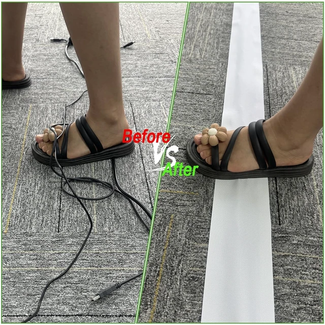 Alt view image 5 of 7 - Floor Cable Covers - Oxford Fabric Cord Protector with Adhesive Hook & Loop,Waterproof Wire Storage Sleeve for Any Floor Surface,Durable Cable Management to Prevent Tripping Hazards (White, 10ft)