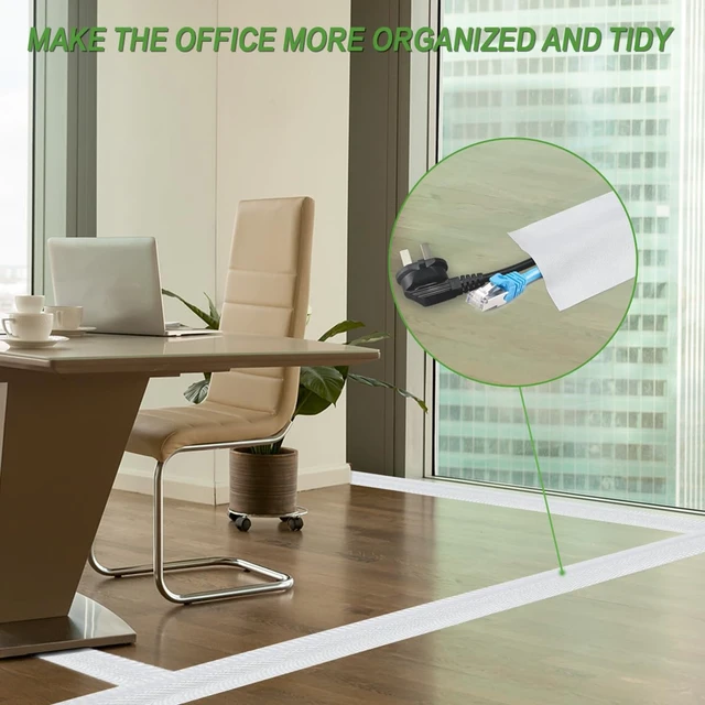Alt view image 7 of 7 - Floor Cable Covers - Oxford Fabric Cord Protector with Adhesive Hook & Loop,Waterproof Wire Storage Sleeve for Any Floor Surface,Durable Cable Management to Prevent Tripping Hazards (White, 10ft)