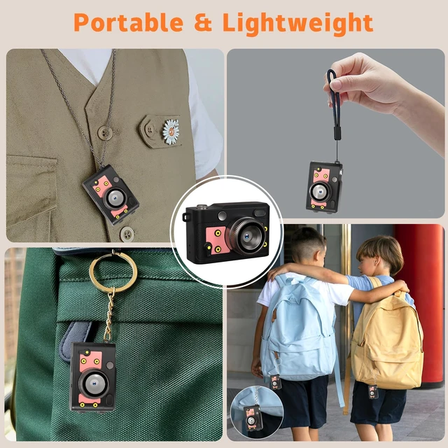 Alt view image 4 of 6 - Mini Retro Keychain Camera - 1080P FHD Tiny Digital Camera with 2MP Lens, 0.96" Screen & OTG Adapter with 16GB Card, Vintage Compact Camera Gift for Birthdays,Beginners,Kids (Pink)