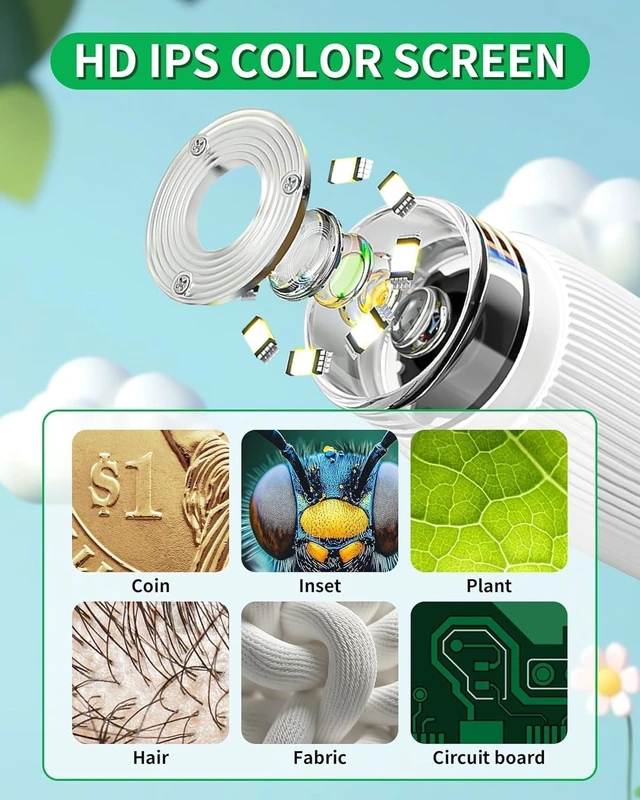 Alt view image 2 of 5 - Digital Microscope Handheld 2.0 inch IPS Color Screen,Portable Digital Magnifying Glass 1000x,Marco Microscopes,uilt-in 8LED Lights,USB Compatible with PC Windows, Mac OS