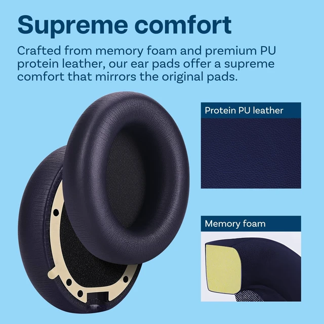 Alt view image 3 of 5 - Ear Pads Replacement for Beats Studio Pro Wireless Noise Cancelling Headphones by Memory Foam and Protein PU Ear Pad Cushions Noise Isolation Earpads Replacement Blue