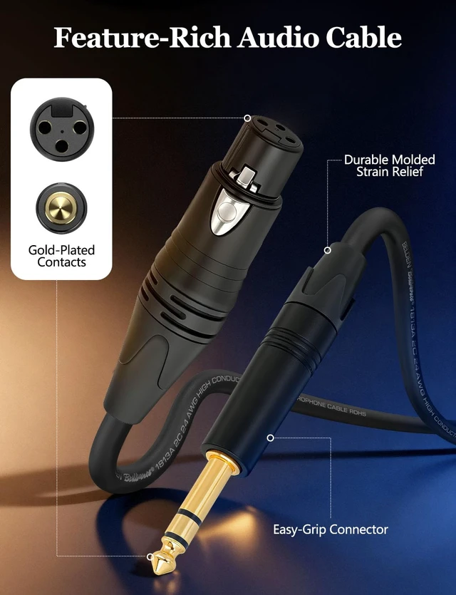 Alt view image 2 of 6 - 6.35mm to XLR Female Stereo Audio Cable 2FT Belden 1813A Shielded Balanced TRS to XLR Cable for Bass Guitar, Microphone, Speaker,Noise-Free Pro Audio 2-Pack