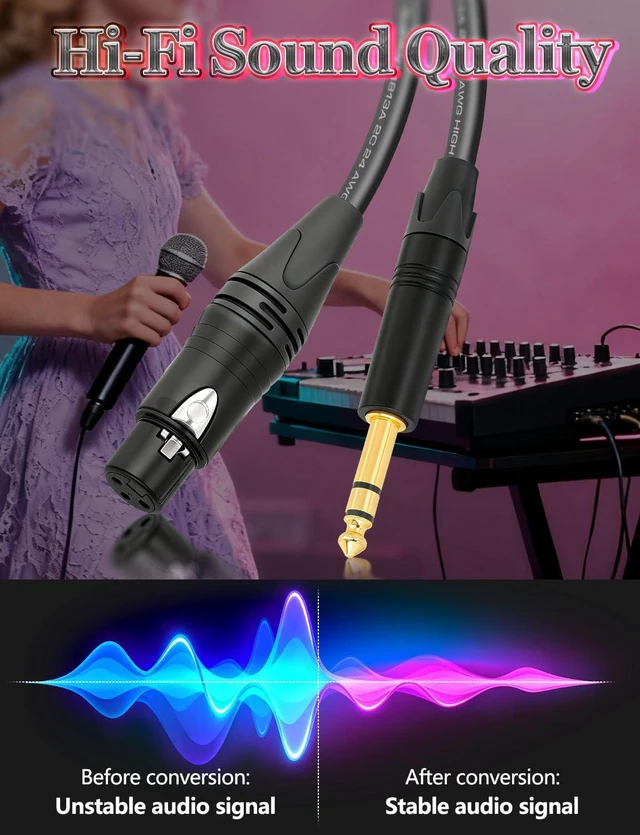 Alt view image 4 of 6 - 6.35mm to XLR Female Stereo Audio Cable 2FT Belden 1813A Shielded Balanced TRS to XLR Cable for Bass Guitar, Microphone, Speaker,Noise-Free Pro Audio 2-Pack