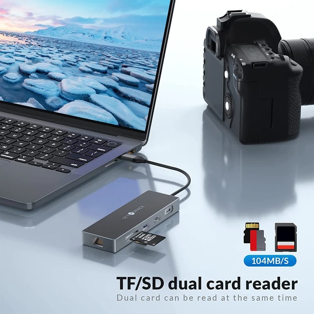 Alt view image 6 of 6 - USB C Docking Station, Laptop Docking Station 10 in 1 with Ethernet 1000M, USB C Hub HDMI, PD 100W, TF/SD Reader, USB C 3.0, 4 USB A for MacBook Pro/Air, Surface, iPad, Cable Length: 7.87in