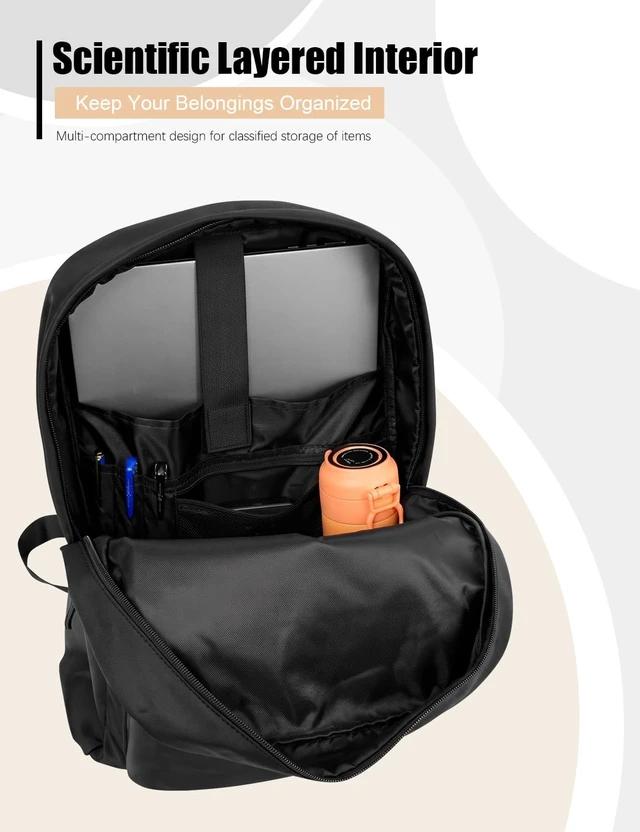 Alt view image 4 of 7 - 25L Travel Backpack for Men Women, Large Lightweight Work Backpack, Fits 17 Inch Divices, Water Resistant Casual College Backpack Organizers, Black