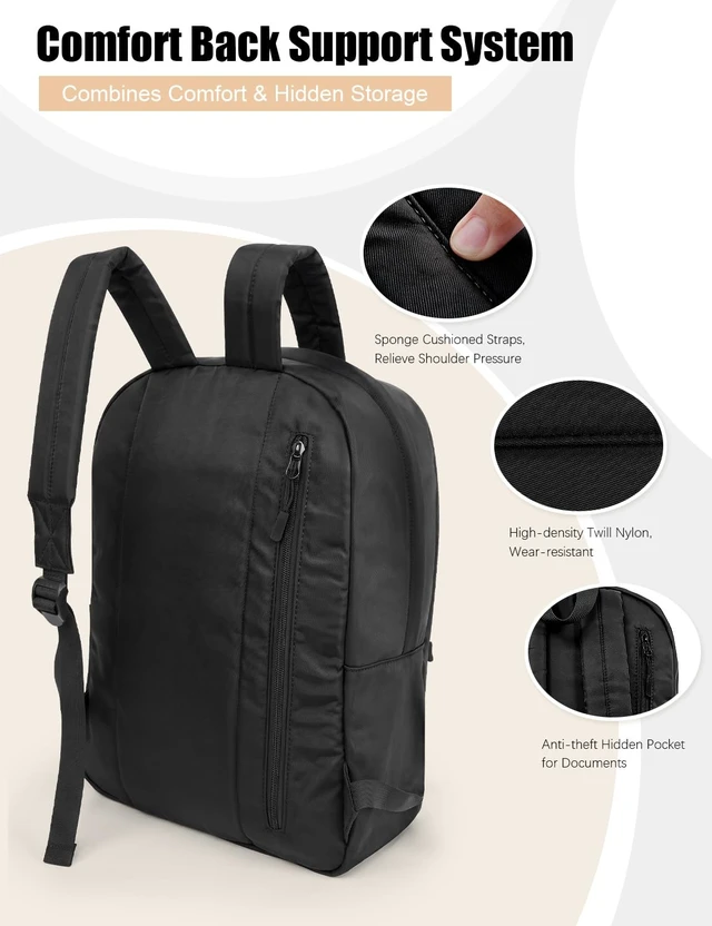 Alt view image 5 of 7 - 25L Travel Backpack for Men Women, Large Lightweight Work Backpack, Fits 17 Inch Divices, Water Resistant Casual College Backpack Organizers, Black