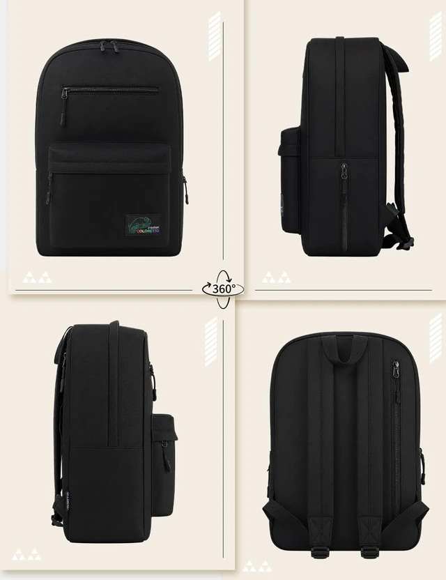 Alt view image 6 of 7 - 25L Travel Backpack for Men Women, Large Lightweight Work Backpack, Fits 17 Inch Divices, Water Resistant Casual College Backpack Organizers, Black