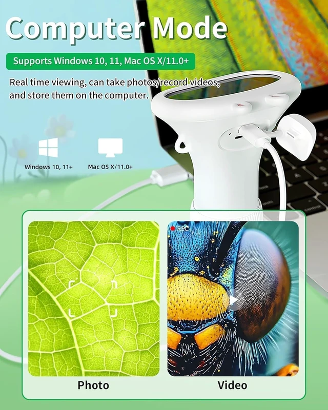 Alt view image 3 of 5 - Digital Microscope Handheld 2.0 inch IPS Color Screen,Portable Digital Magnifying Glass 1000x,Marco Microscopes,uilt-in 8LED Lights,USB Compatible with PC Windows, Mac OS
