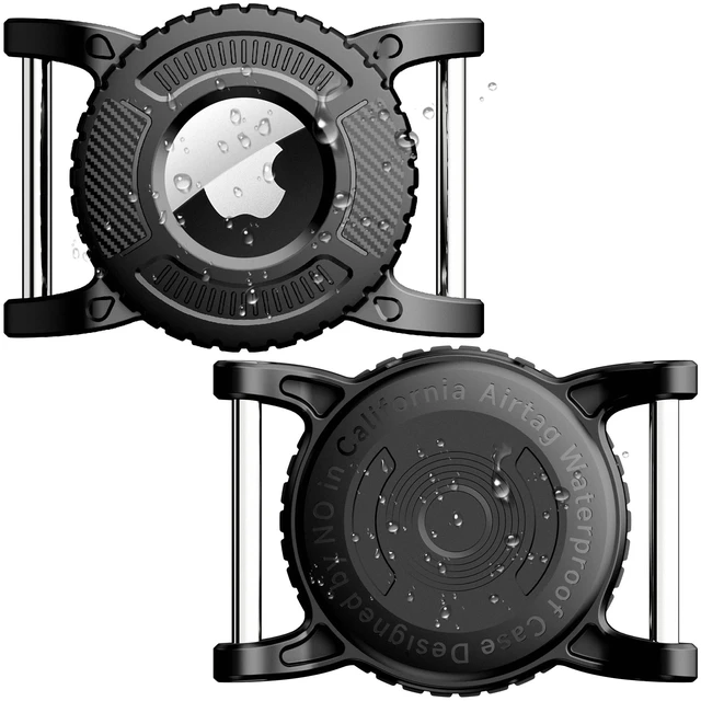 Main image of 2 Pack IPX8 Waterproof Dog Collar Holder for Apple AirTags 1st & 2nd Gen, for Airtag Cat Collar Holder, TPU with Removable Metal Loop, Fits 1" Width Collar, Easy to Install, Lightweight, Black