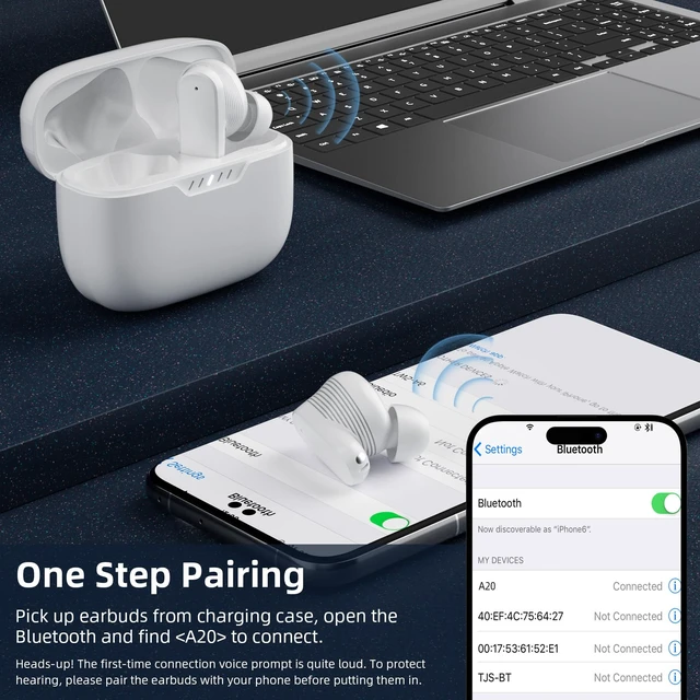 Alt view image 6 of 6 - 5.4 Wireless Earbuds Bluetooth Small Headphones for iPhone/Android | Noise Cancelling Earphones Bass Stereo Music,Mini Ear Buds with Microphone for Apple iPhone 17 Air 16 for Samsung Galaxy S26