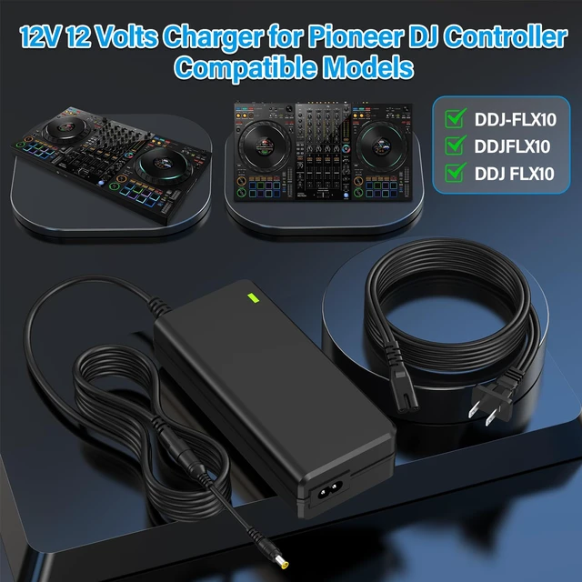 Alt view image 2 of 7 - 12V DJ Controller Charger Replacement Compatible with Pioneer DJ DDJ-FLX10 | Power Cord AC Adapter Fit for Pioneer DDJ 4-Channel 4 Channel DDJFLX10 FLX10 Performance DJ Controller Charging Plug Cable