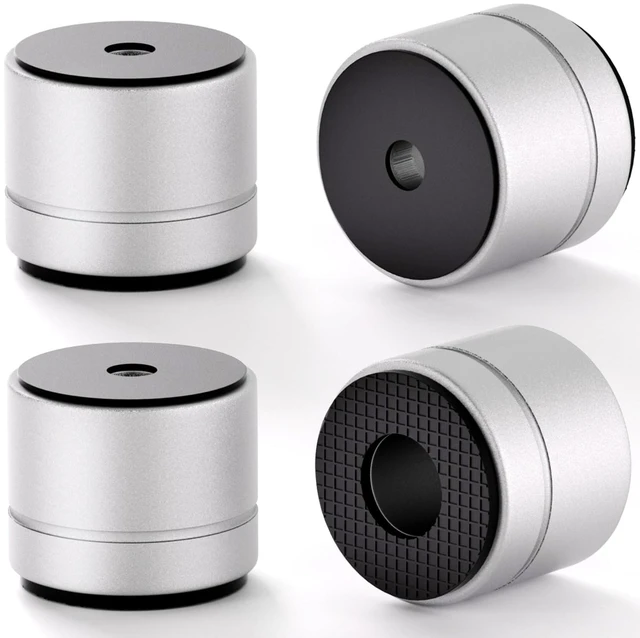 Main image of Aluminum Speaker Isolation Feet 1 Inch with Dual-Sided Silicone Pad, Silver | 30*25mm 4-Pack, PC Case Feet with 6-32/M4/M6 Screws, Non-Slip Riser Feet with High Load Capacity for Heavy Equipment