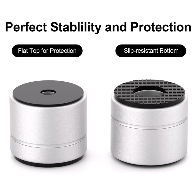 Alt view image 5 of 6 - Aluminum Speaker Isolation Feet 1 Inch with Dual-Sided Silicone Pad, Silver | 30*25mm 4-Pack, PC Case Feet with 6-32/M4/M6 Screws, Non-Slip Riser Feet with High Load Capacity for Heavy Equipment