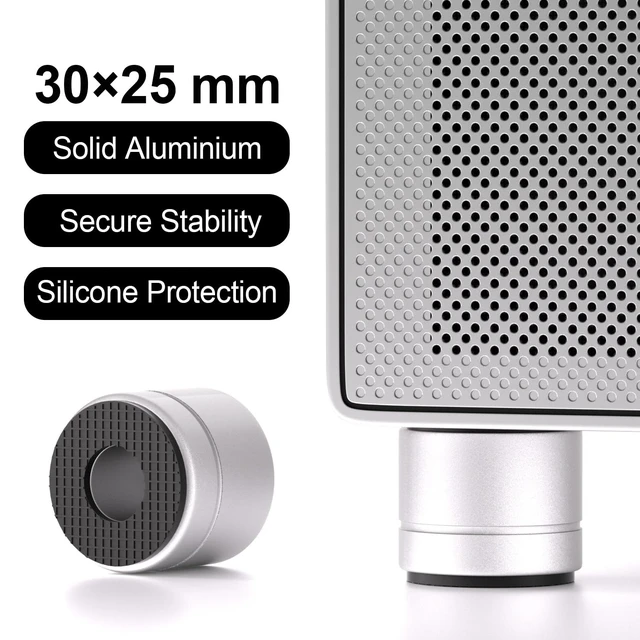 Alt view image 3 of 6 - Aluminum Speaker Isolation Feet 1 Inch with Dual-Sided Silicone Pad, Silver | 30*25mm 4-Pack, PC Case Feet with 6-32/M4/M6 Screws, Non-Slip Riser Feet with High Load Capacity for Heavy Equipment