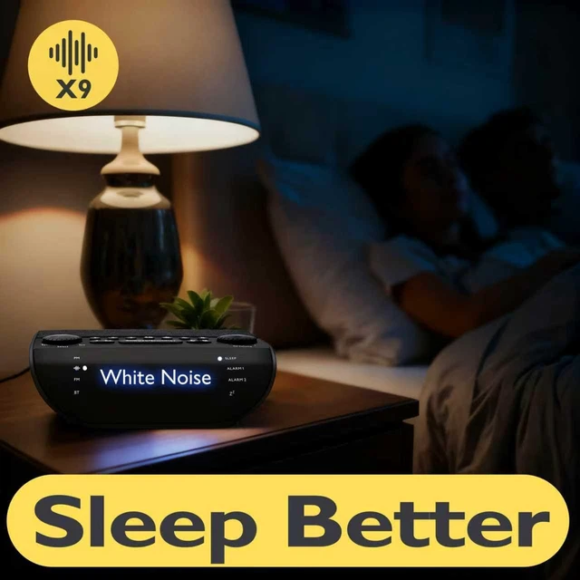 Alt view image 4 of 6 - FM Bedside Radio with Bluetooth 5.3, Dual Alarm Clock for Bedrooms | 90dB Loud Alarm for Heavy Sleepers, Snooze, 9 Natural Sounds, Stereo Speakers, Large Clear Dimmable Display |20 FM Presets